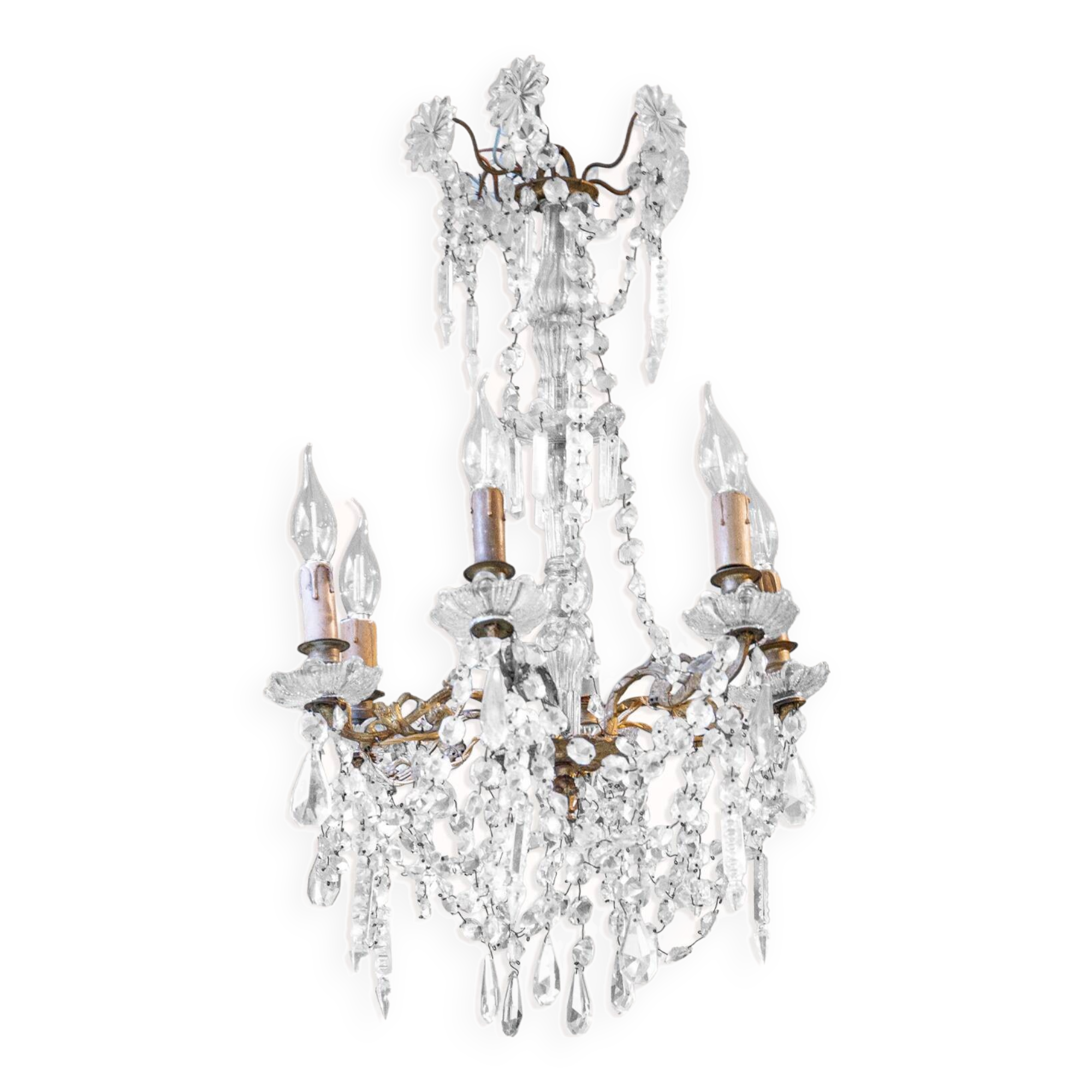 Petit lustre en cristal français à 6 lumières