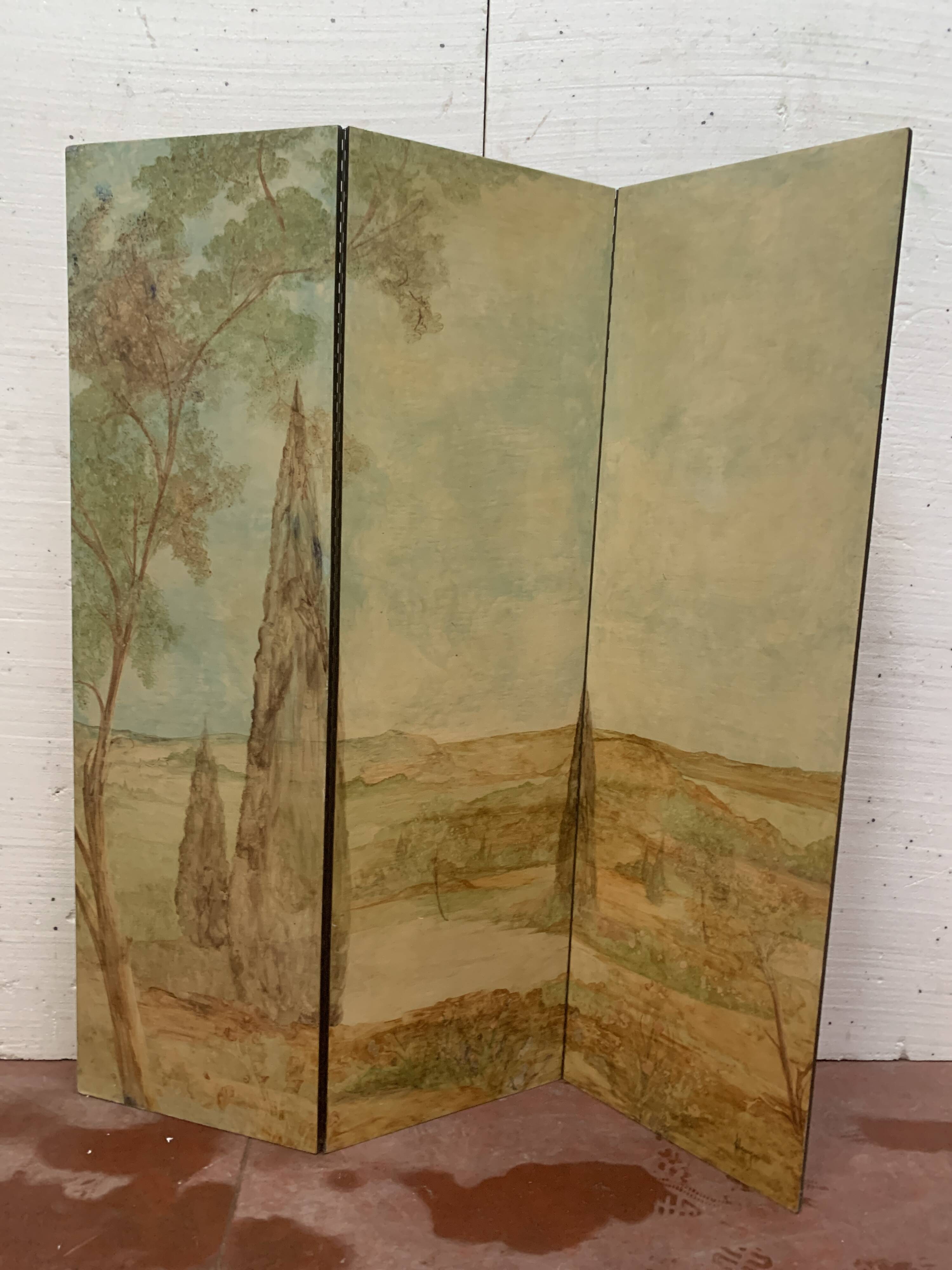 20th century three-leaf painted screen