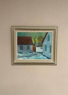 Original Swedish Oil on Canvas – "Vinter Kväll Viks" by Albert Krüger (1885–1965) – Signed – 1945 – Vintage and Framed