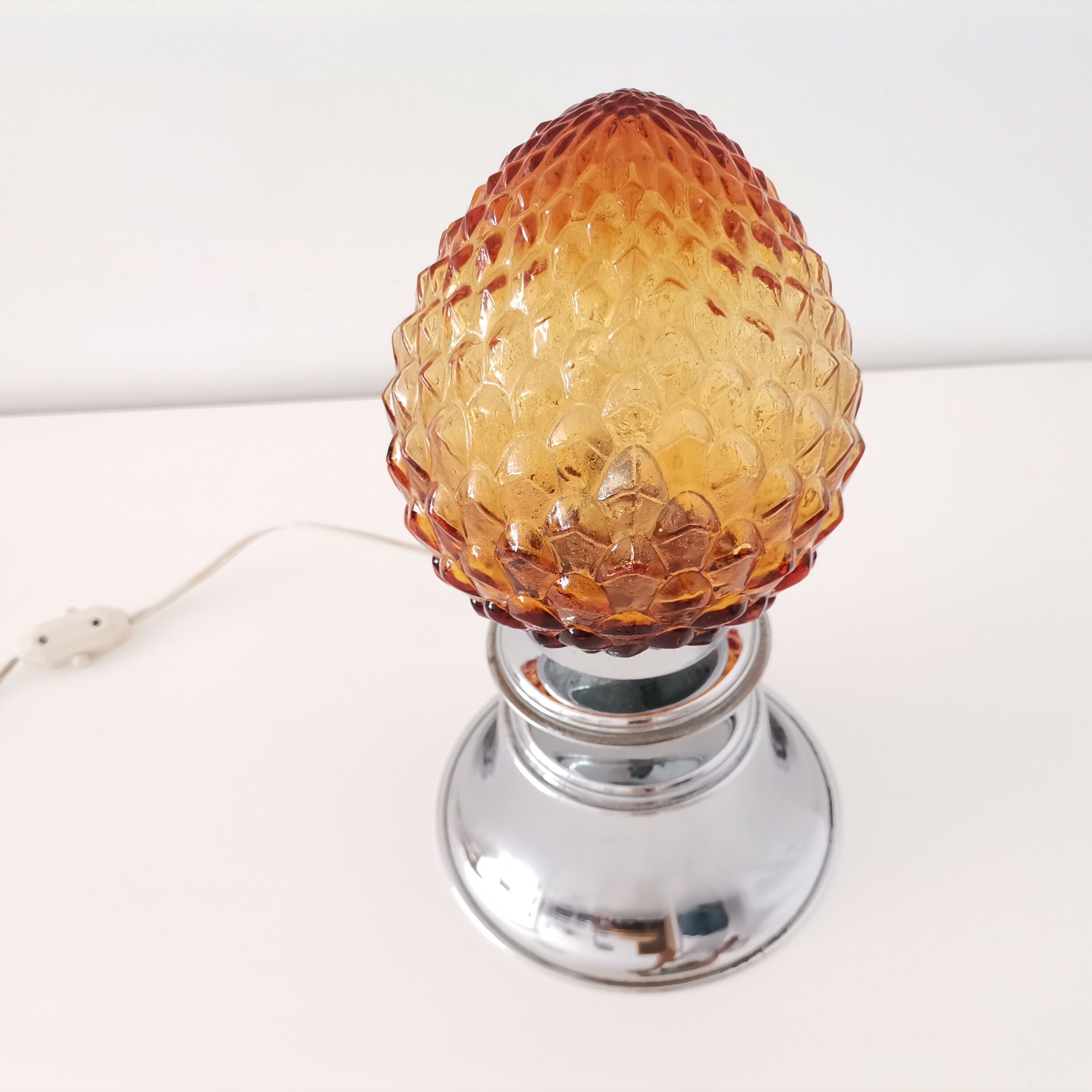 Chrome and amber glass lamp