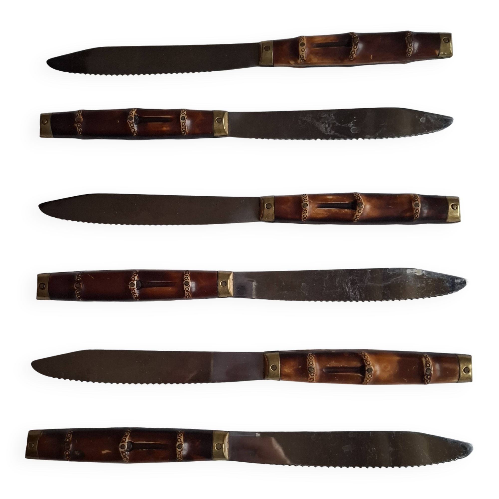 Vintage Bamboo Style Table Knives (2×6)