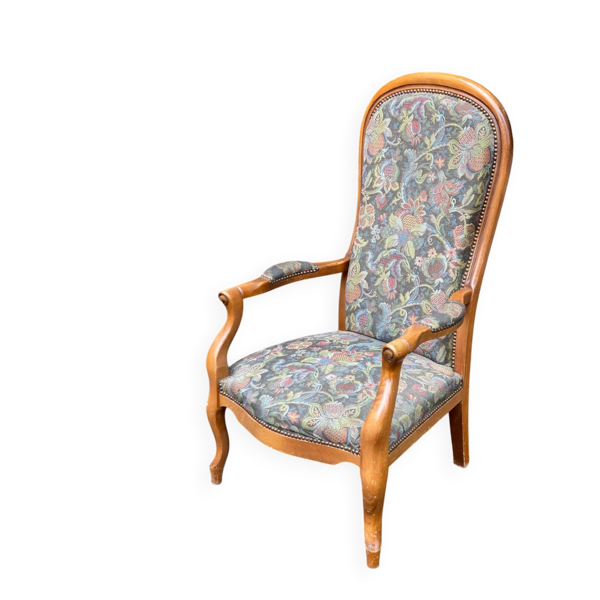 Fauteuil voltaire Louis Philippe en bois massif et tissu