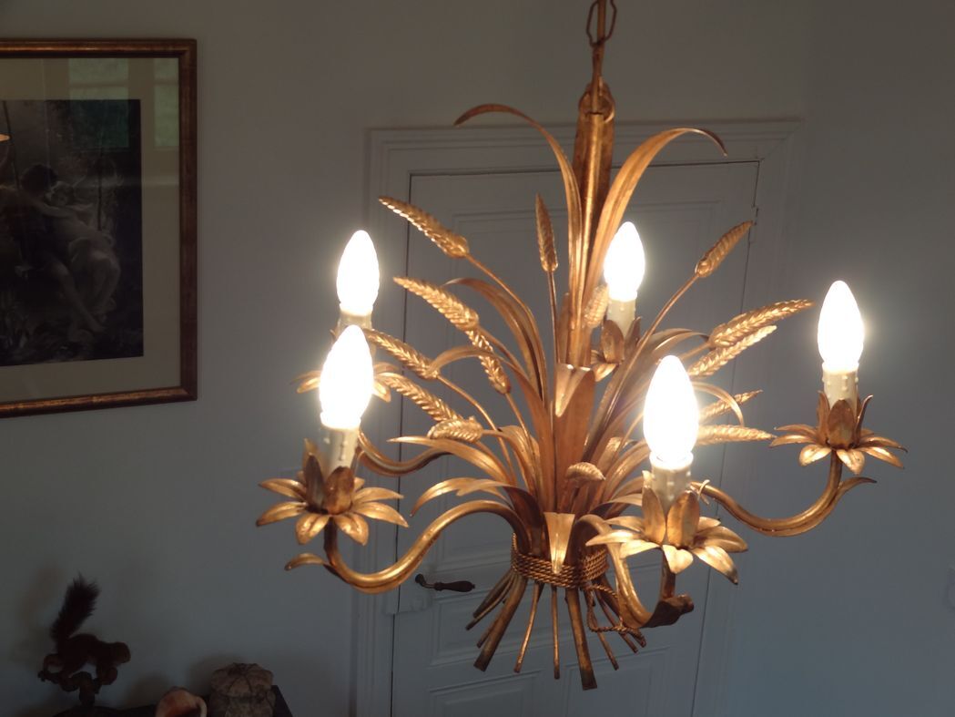 Lustre en métal doré épis de blé et feuillage