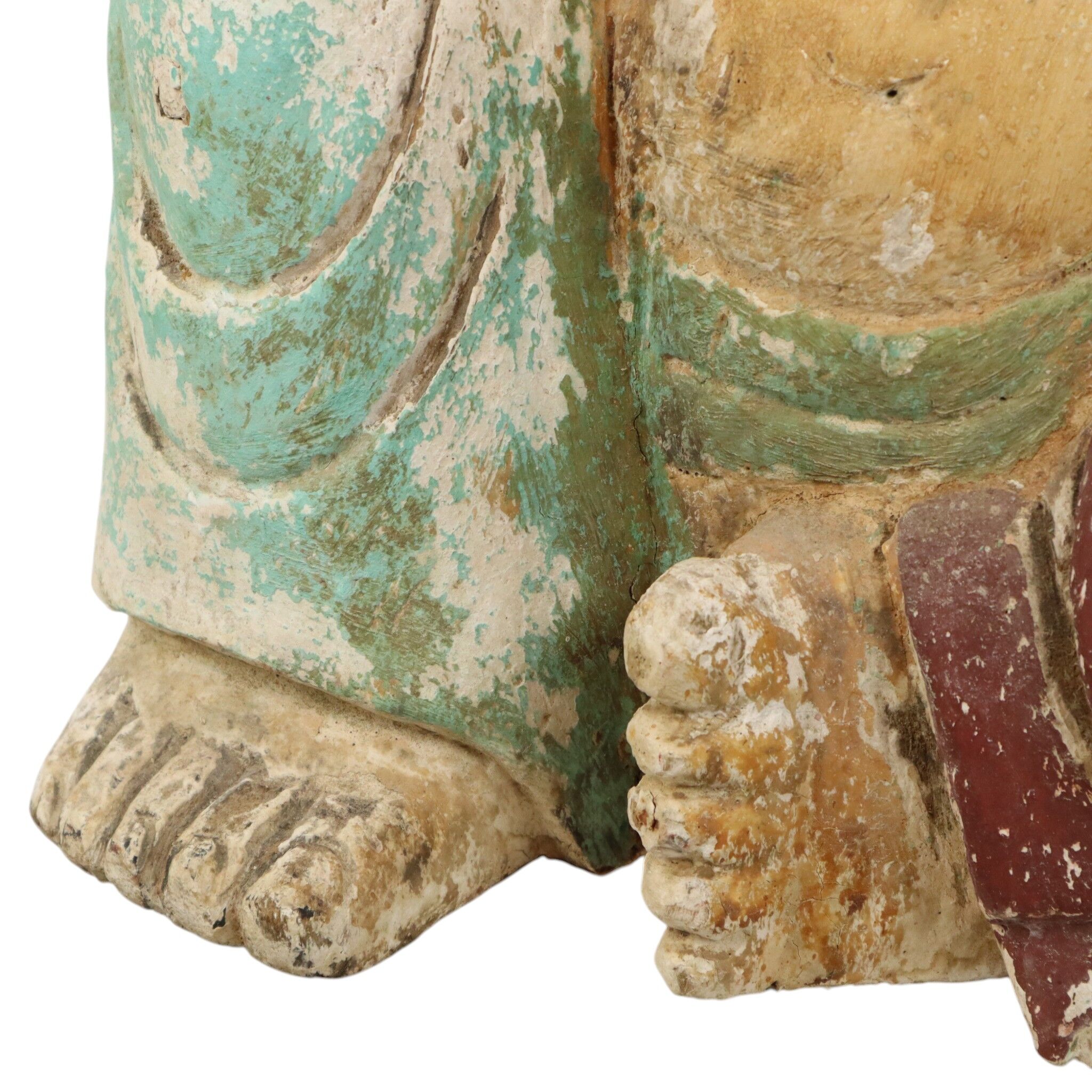 Large XL Polychrome Wooden Laughing Buddha Statue 47 cm