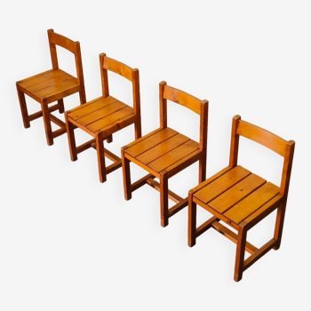 Ensemble de 4 chaises cubique en pin blond année 60 par andré sornay