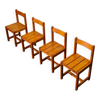 Set of 4 cubic chairs in blond pine year 60 by andré sornay