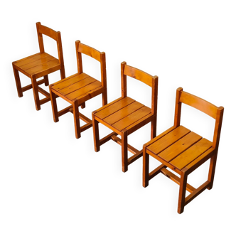 Ensemble de 4 chaises cubique en pin blond année 60 par andré sornay