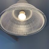 Vintage Holophane Suspension Chandelier from the 50s/60s, industrial style, transparent striated glass