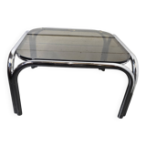 Chrome metal coffee table with smoked glass top from the 70s