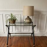 Italian design mahogany and glass rolling console