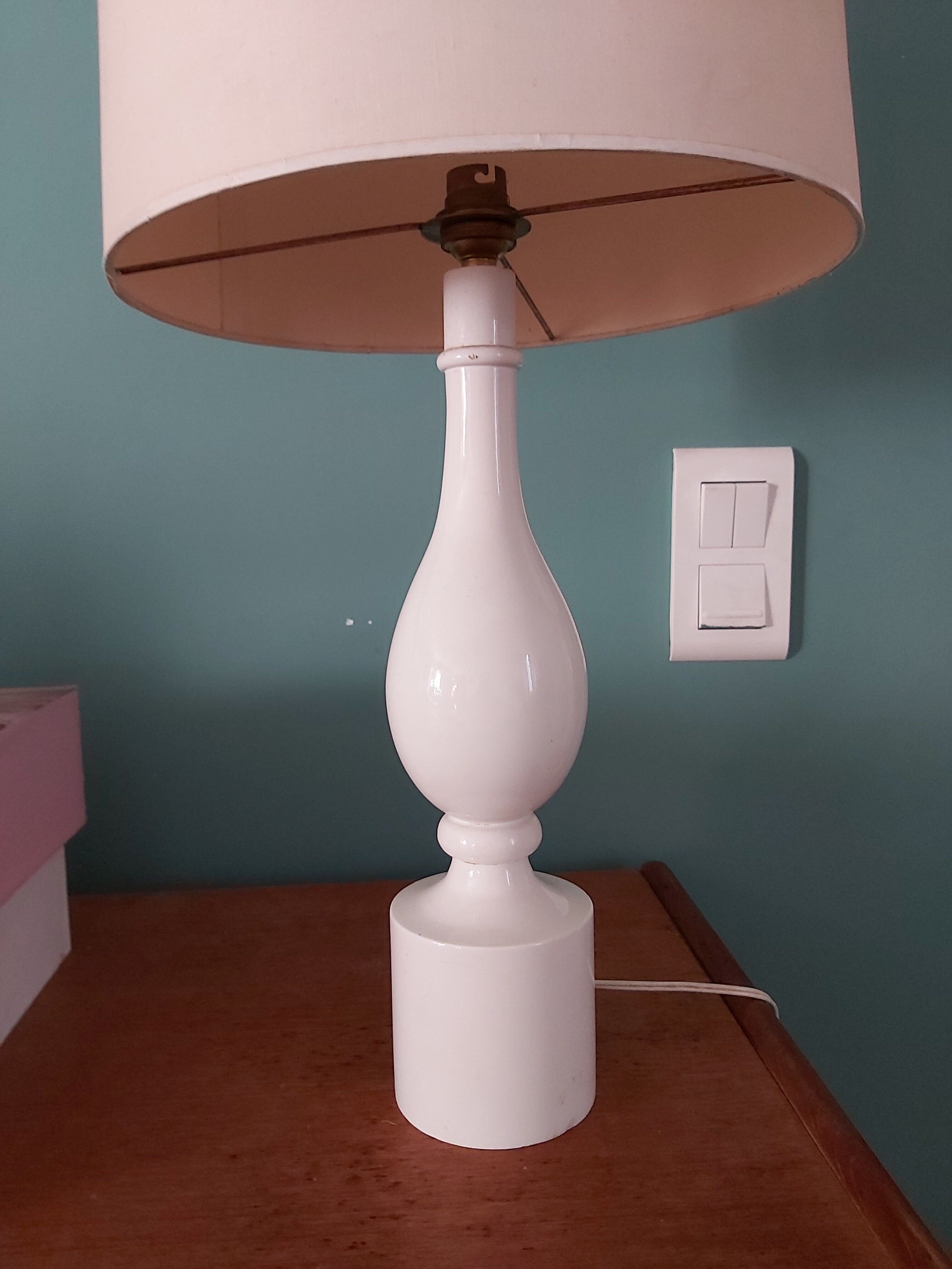 Philippe Capelle 70s white-antique dipped wooden lamp