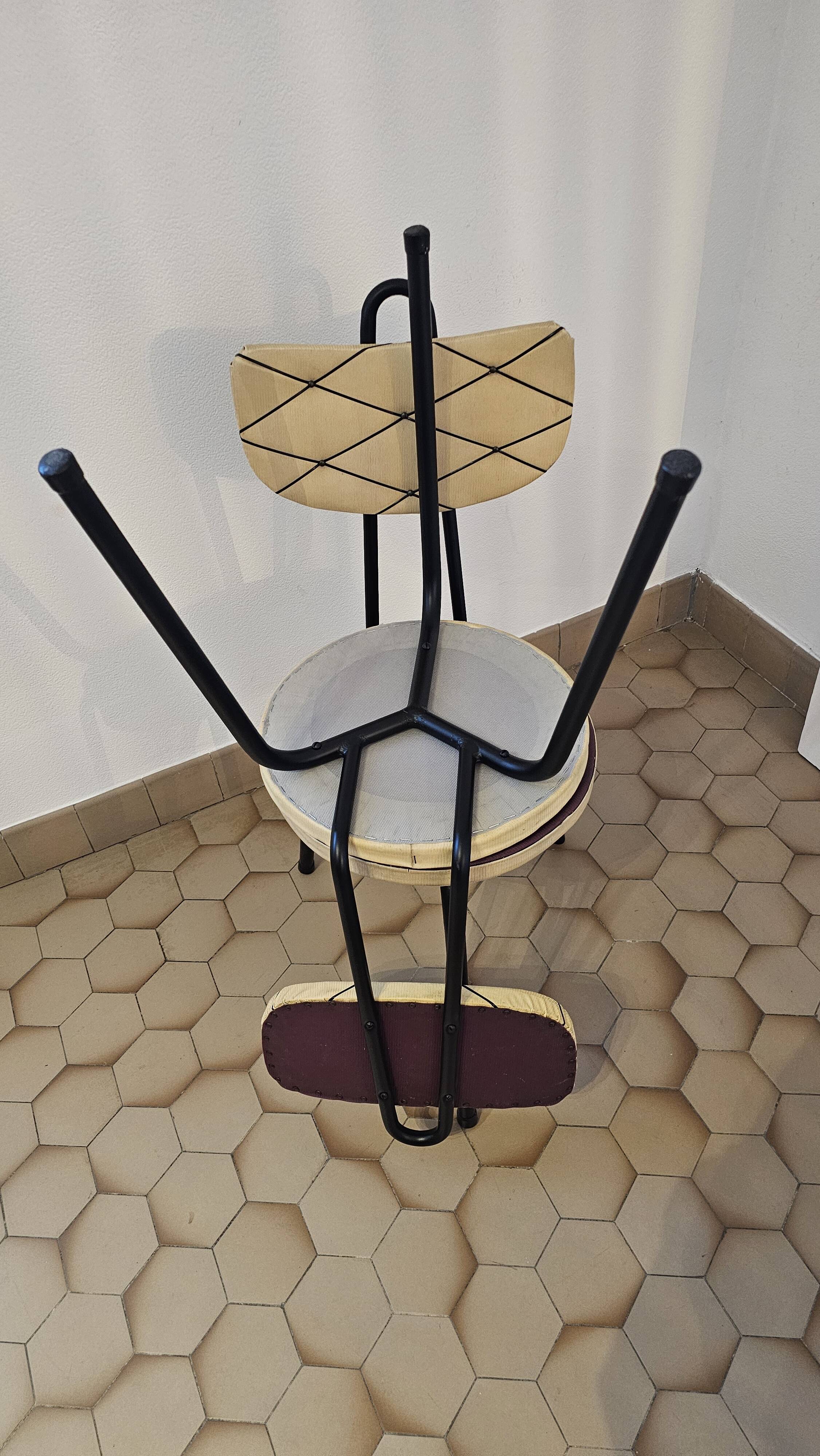 Renovated metal chairs – graphic lines & semi-circular backrest