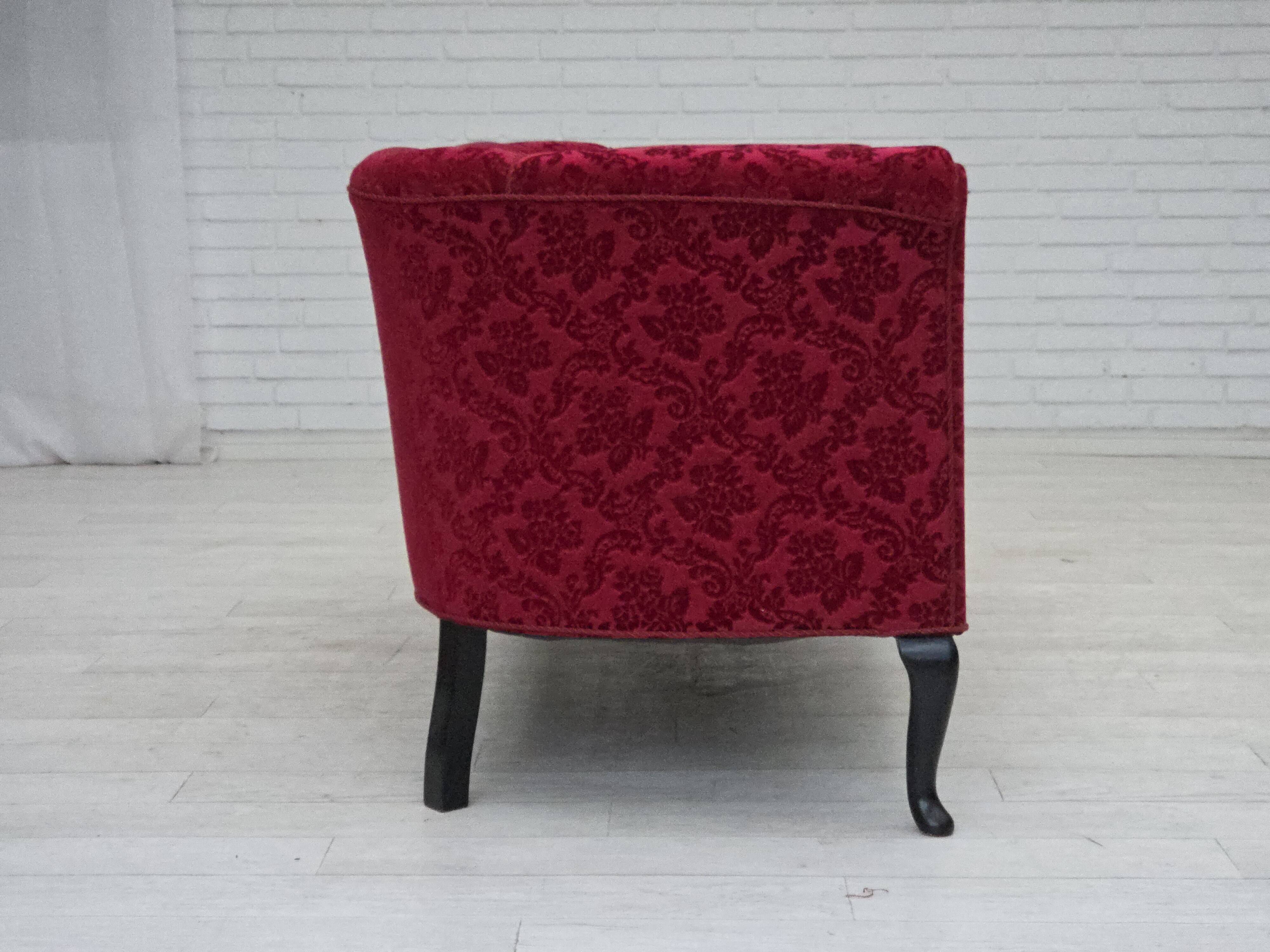1950s, Danish 2-seater sofa, cherry-red furniture velour.