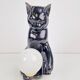Mid-Century Cat Sphere Table Lamp in Ceramic and Opal Glass, 1970s