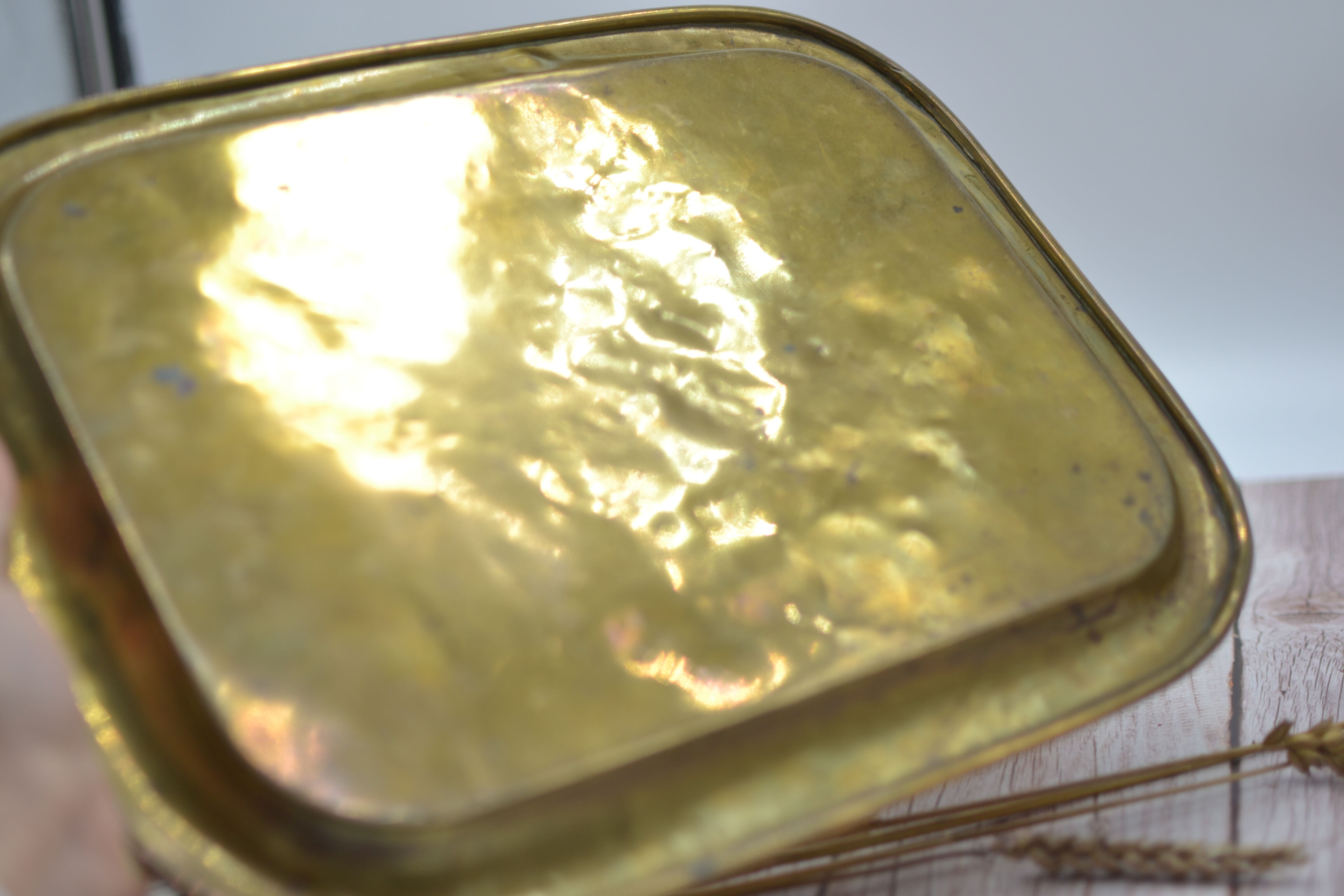 Vintage golden brass serving tray