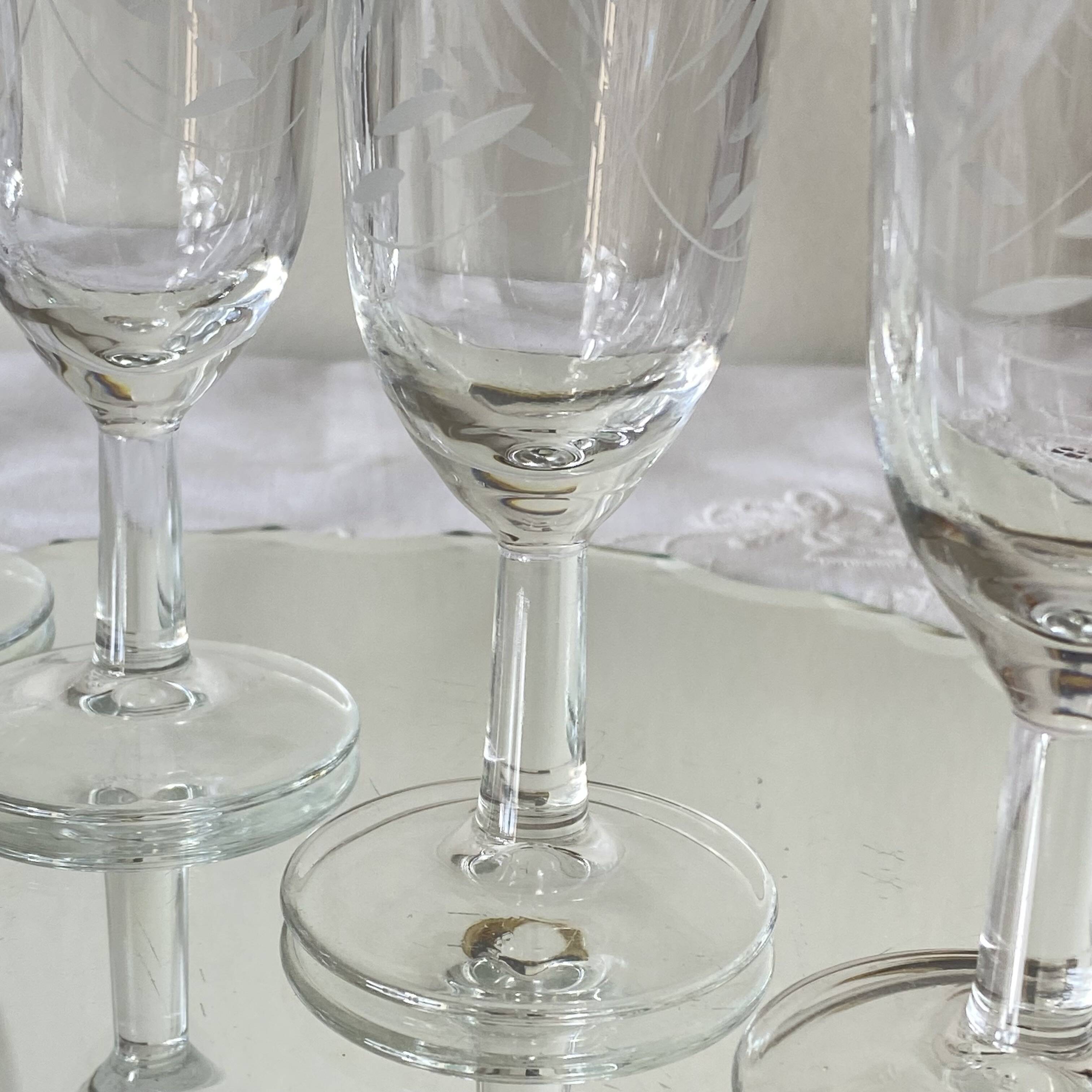 6 engraved antique champagne flutes