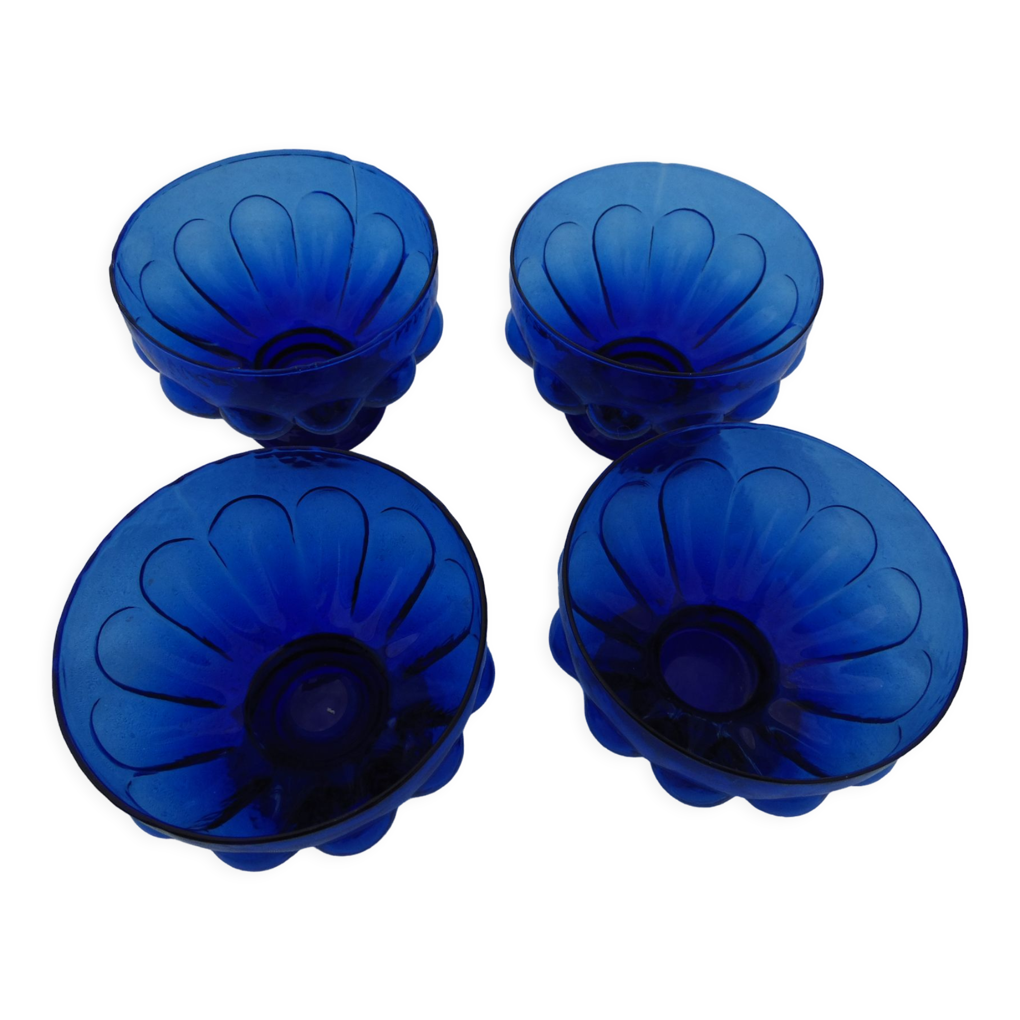 4 bols verre bleu cobalt