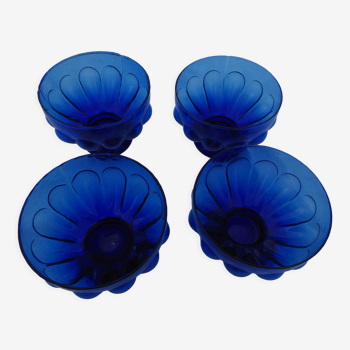 4 bols verre bleu cobalt