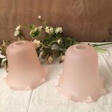 Duo of pink frosted glass tulips
