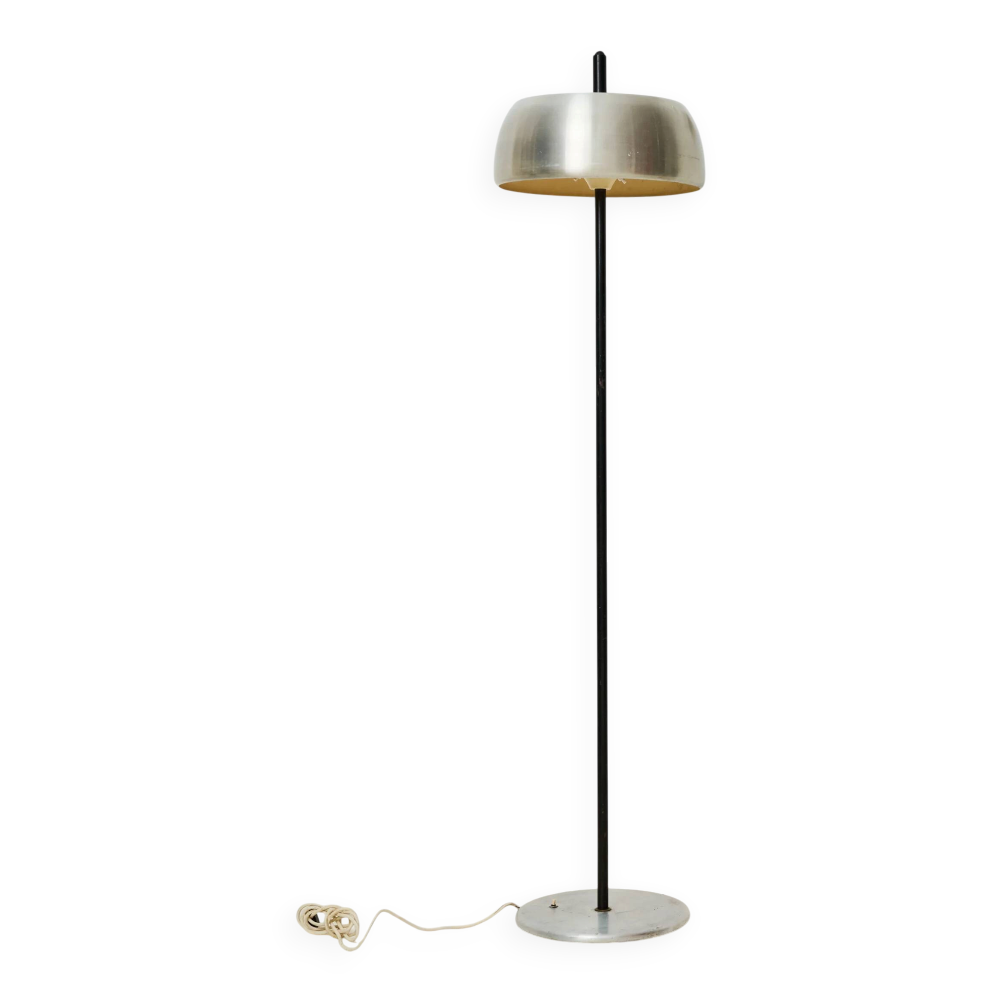 Mushroom floor lamp in black metal and brushed aluminium, Italy, 1970s