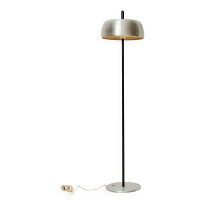 Lampadaire champignon en métal noir et alu brossé, Italie, 1970s