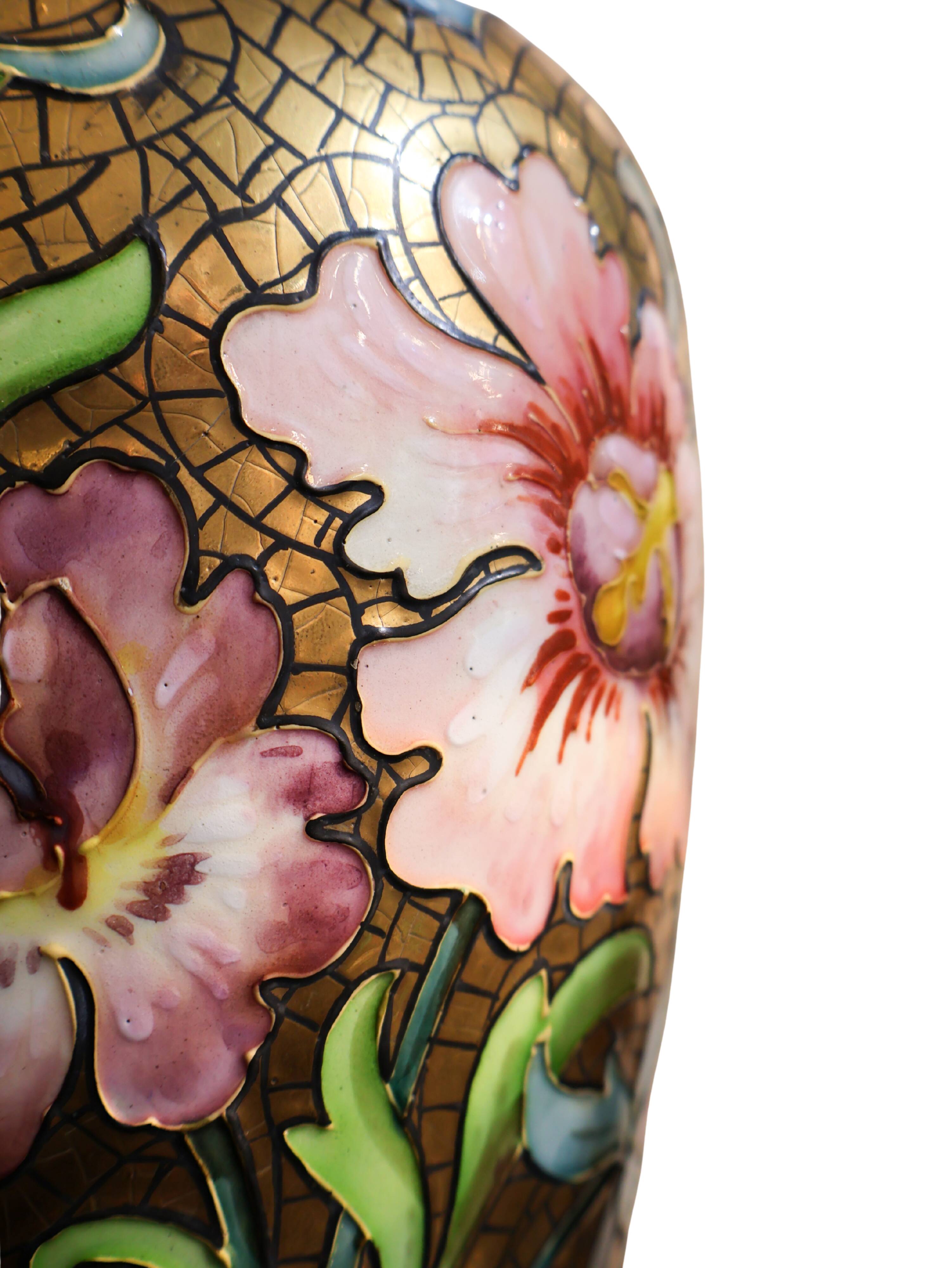 Pair of Art Nouveau vases in glazed ceramic signed Catelin