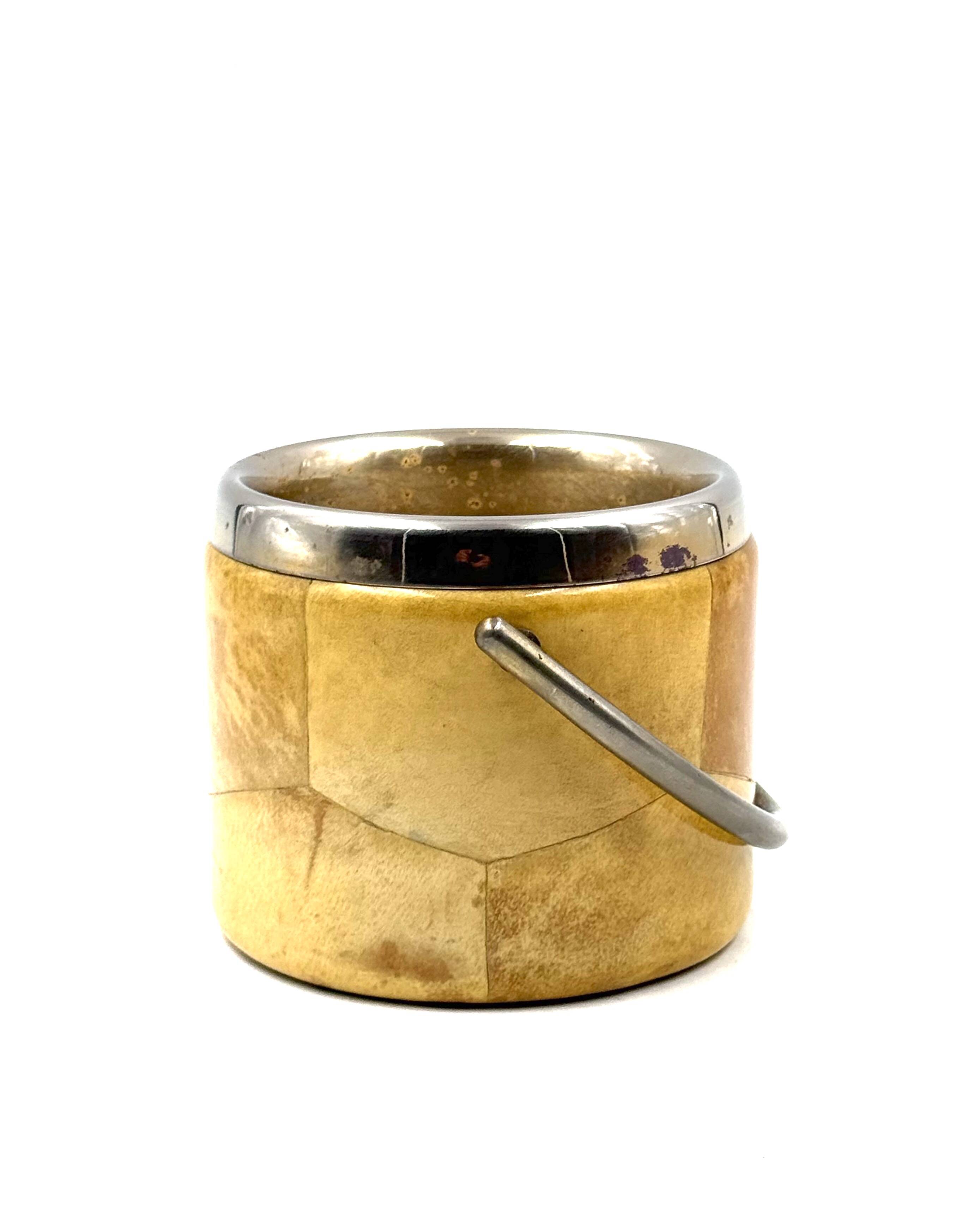 Mid-century cream parchment ice bucket, Aldo Tura Italy 1950s