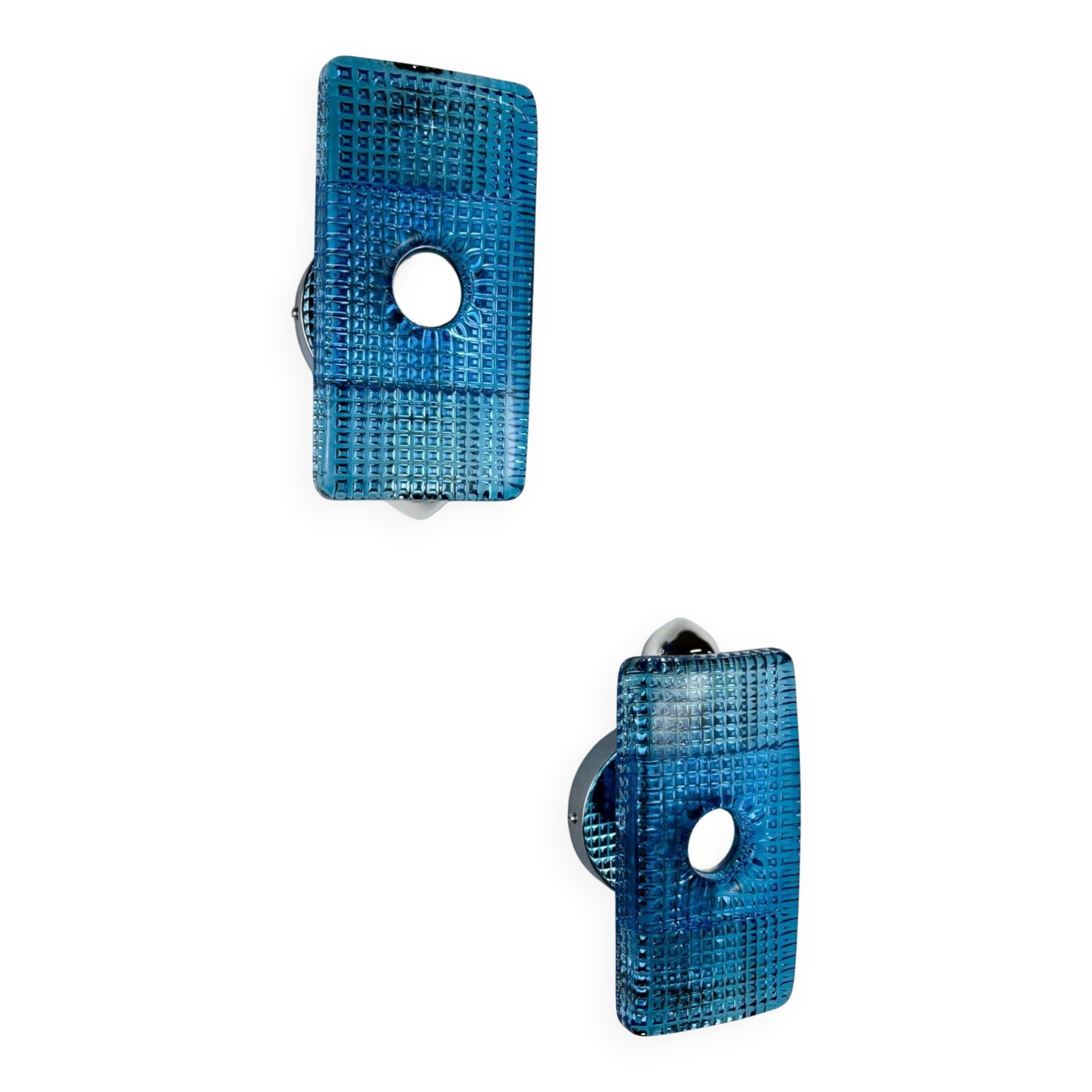 Pair of Space Age Blue Murano Glass Wall Sconces, Italy 1970s