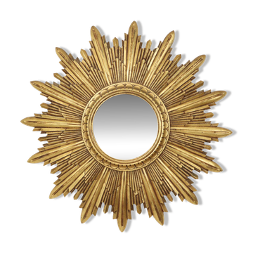 Miroir en soleil avec feuille d'or (résine, 56 cm)