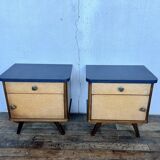 Paire de tables de nuit table de chevet vintage pieds compas