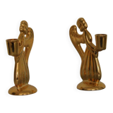 Paire de bougeoirs vintage suédois en laiton en forme d'ange, de la marque Skultuna.