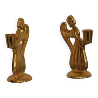 Paire de bougeoirs vintage suédois en laiton en forme d'ange, de la marque Skultuna.