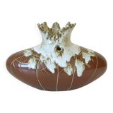 Vintage Brown Bud Fat Lava Ceramic Flower Art Vase Handmade Home Decor 1970