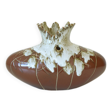 Vintage Brown Bud Fat Lava Ceramic Flower Art Vase Handmade Home Decor 1970
