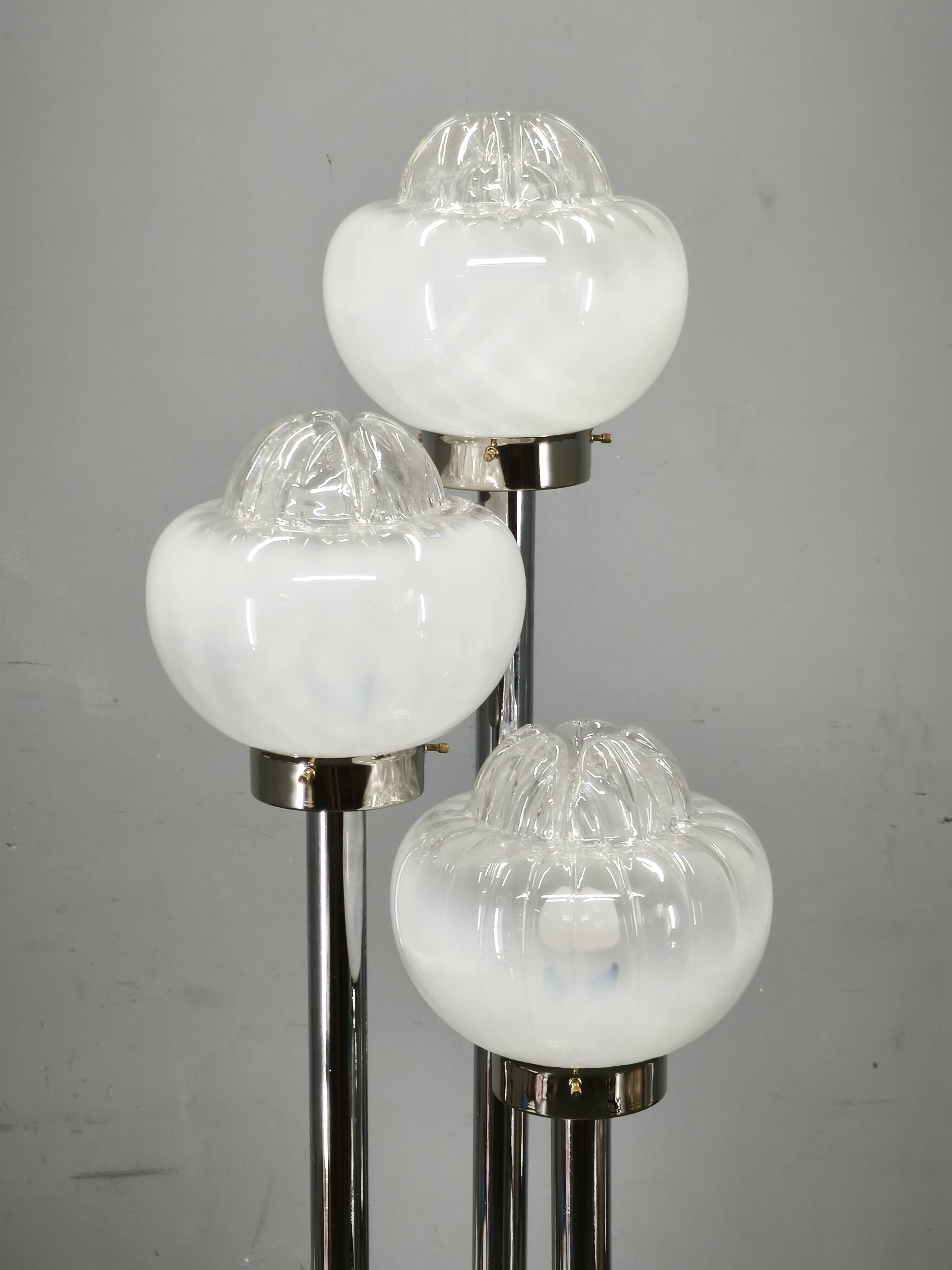 1970s Italian Murano Glass, Chrome and Marble Three-Light Floor Lamp