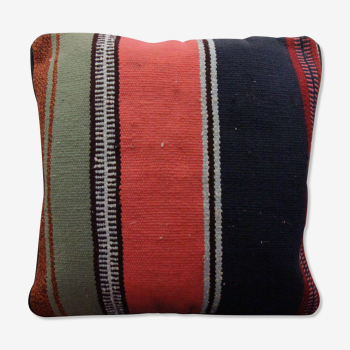 Handmade Kilim Pink Blue Cushion Cover- 42x42cm