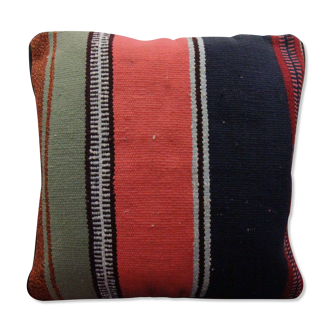 Handmade Kilim Pink Blue Cushion Cover- 42x42cm