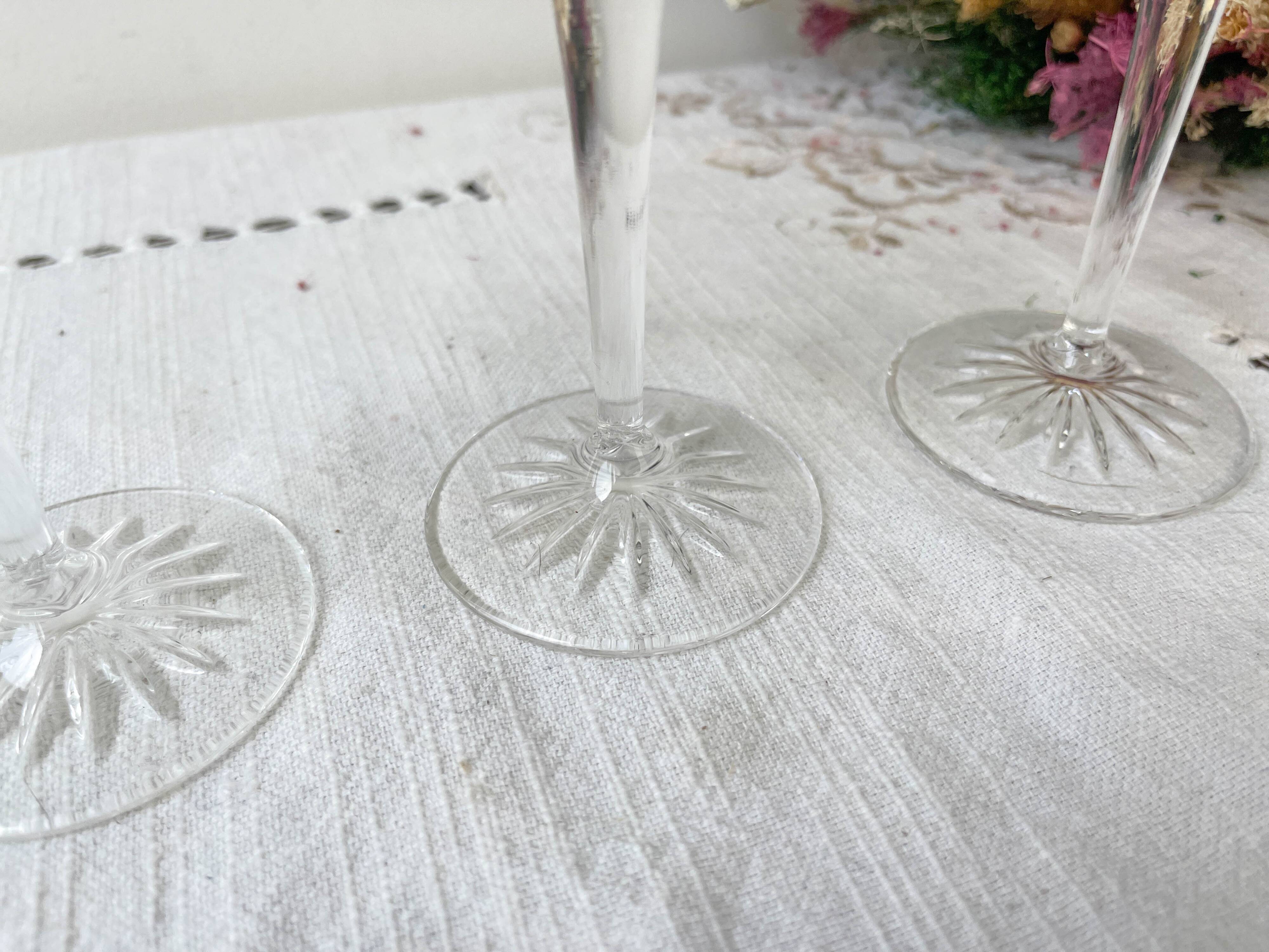 3 vintage chiseled crystal glasses
