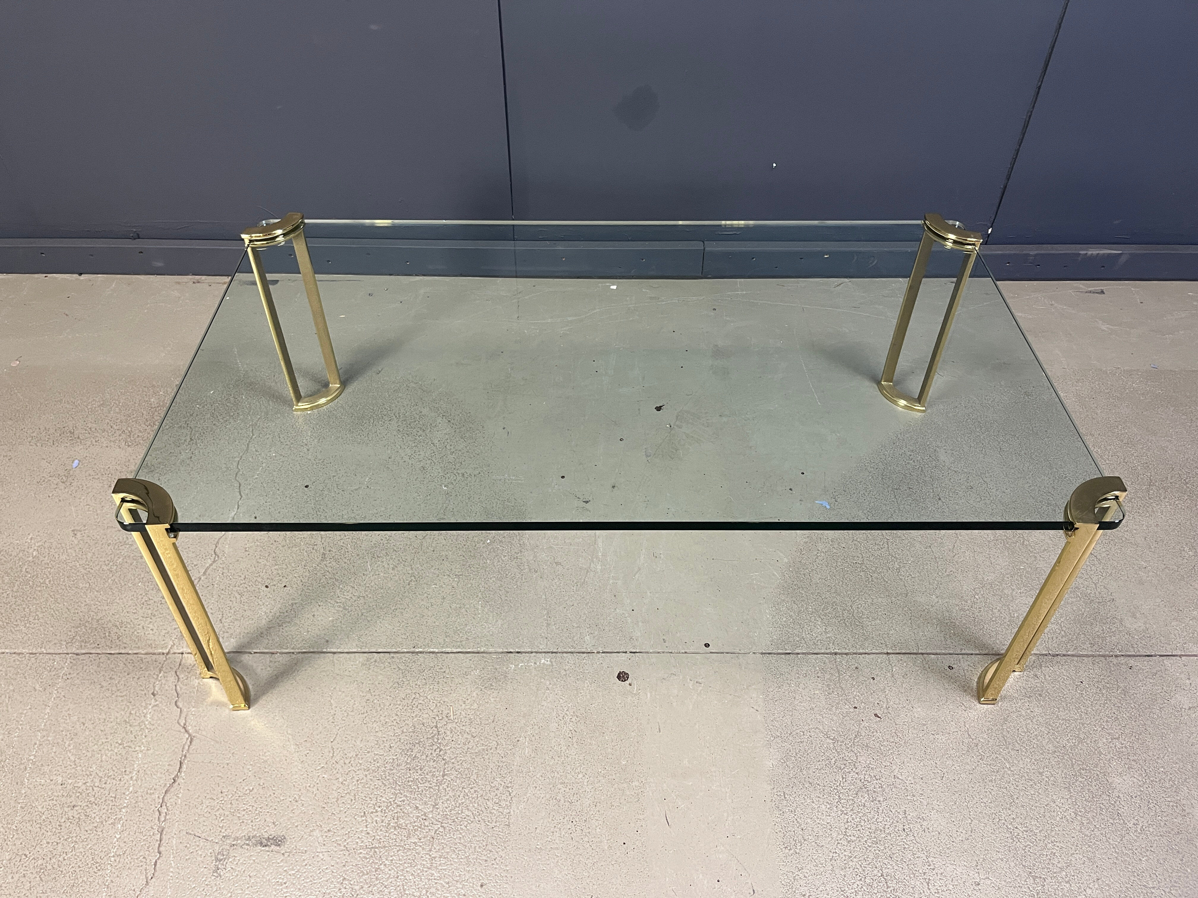 Peter Ghyczy style coffee table in brass and glass