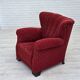 Fauteuil relax danois des années 1950, en laine rouge, bois de chêne.