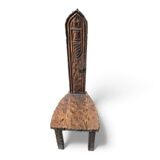 Brutalist primitive hall chair / hand-carved from solid wood and detailed with beautiful gouge woodwork