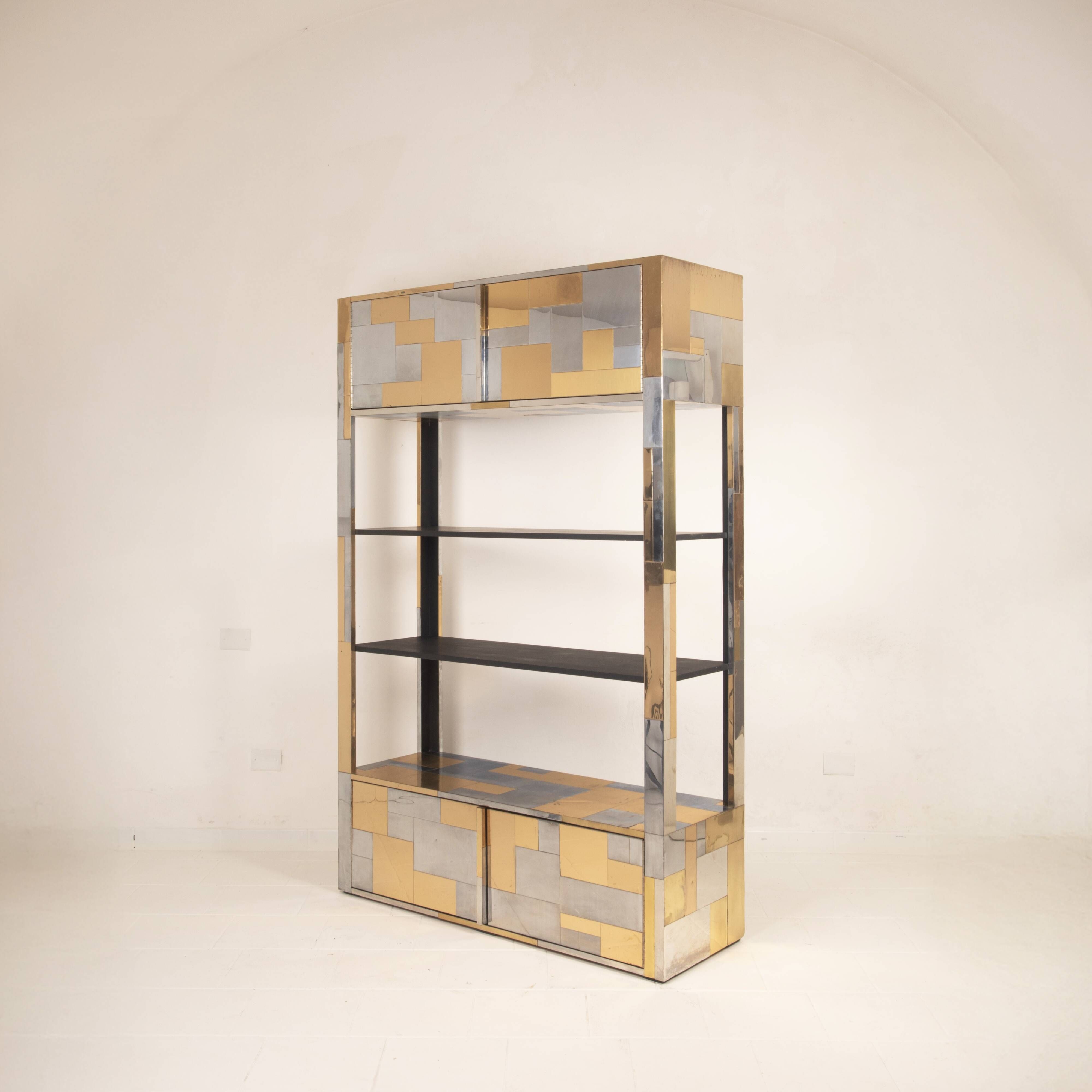 Paul Evans Cityscape Brass and Stainless Steel Bookcase, First Series, 1971