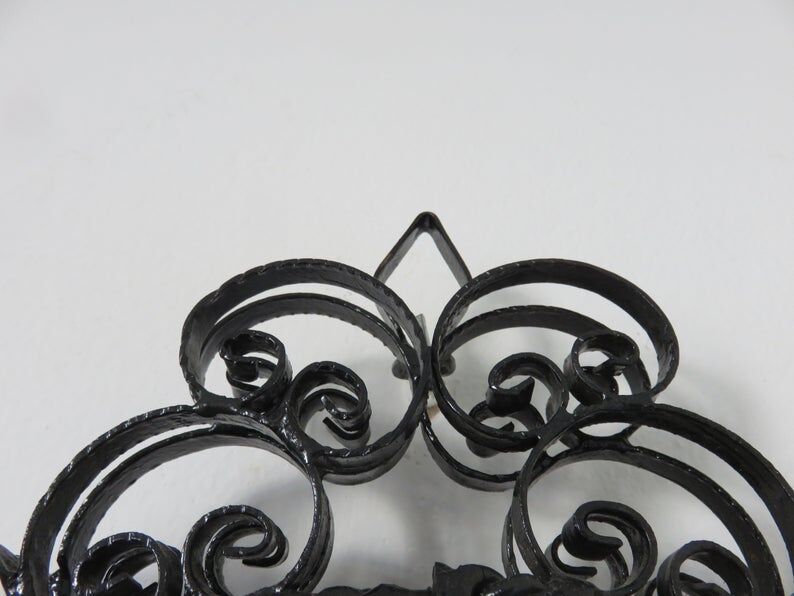 Opening mirror, shuttered, in black wrought iron, Vallauris 50s 60s