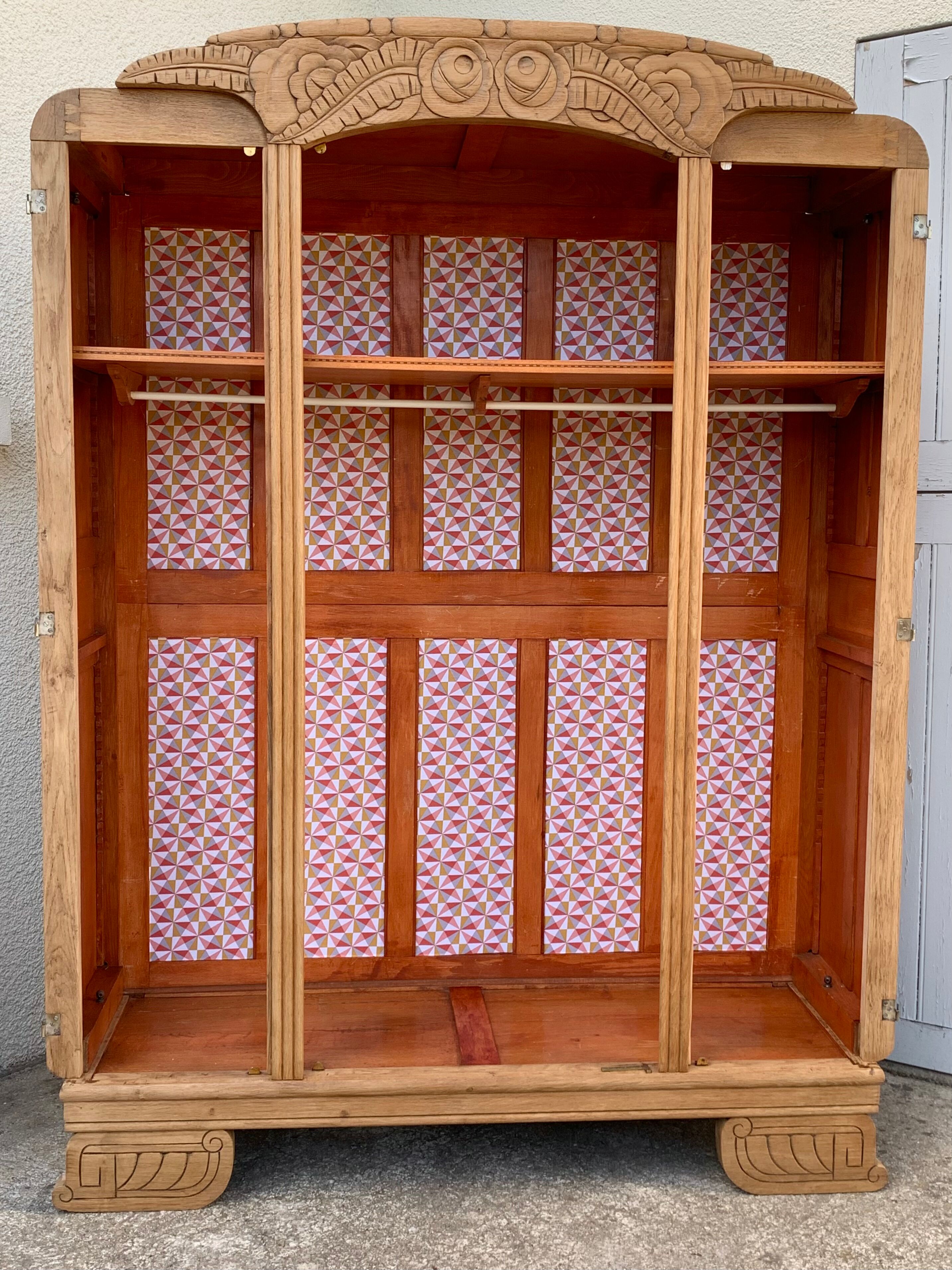 Armoire parisienne art déco chêne massif brut