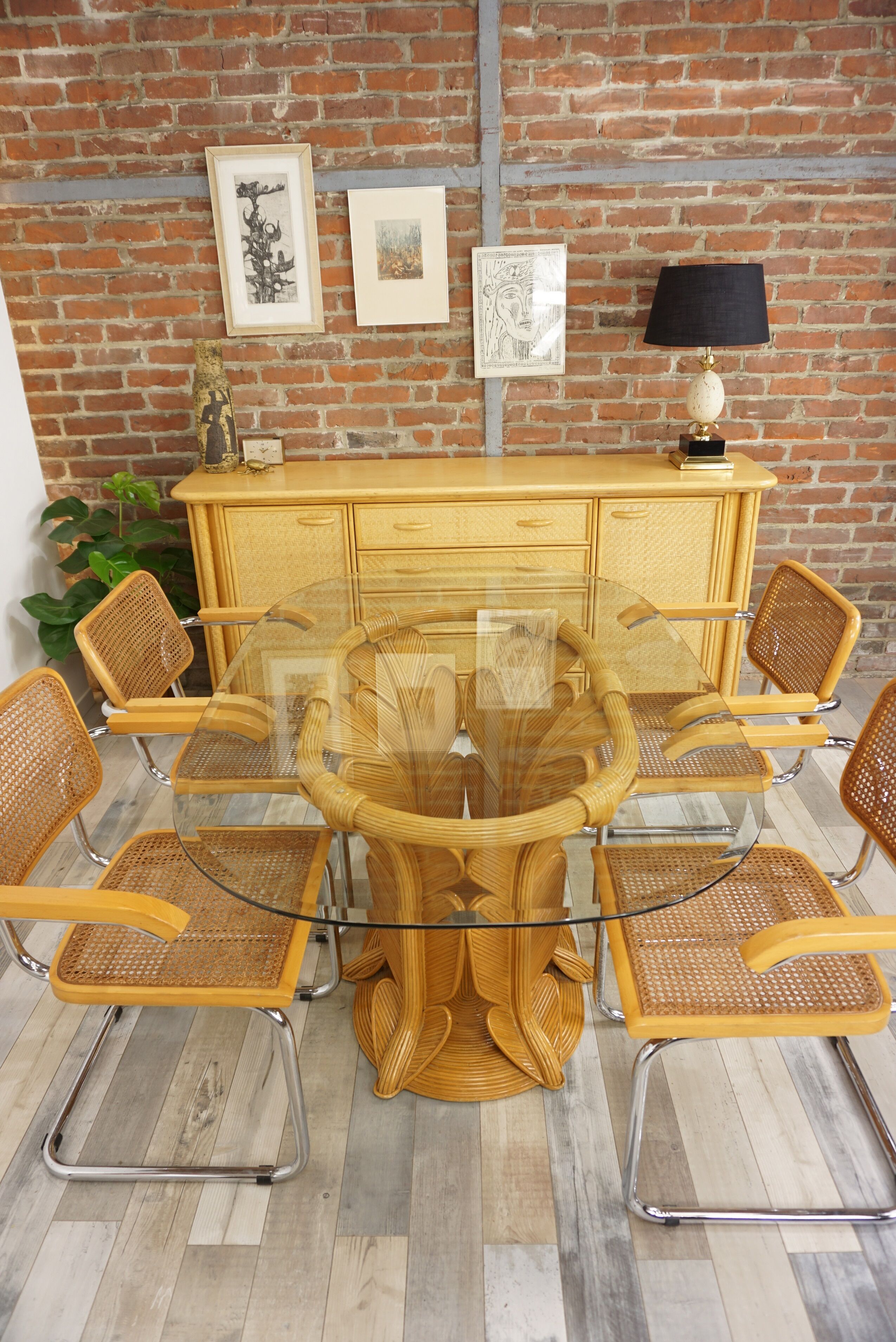 Wooden and rattan sideboard