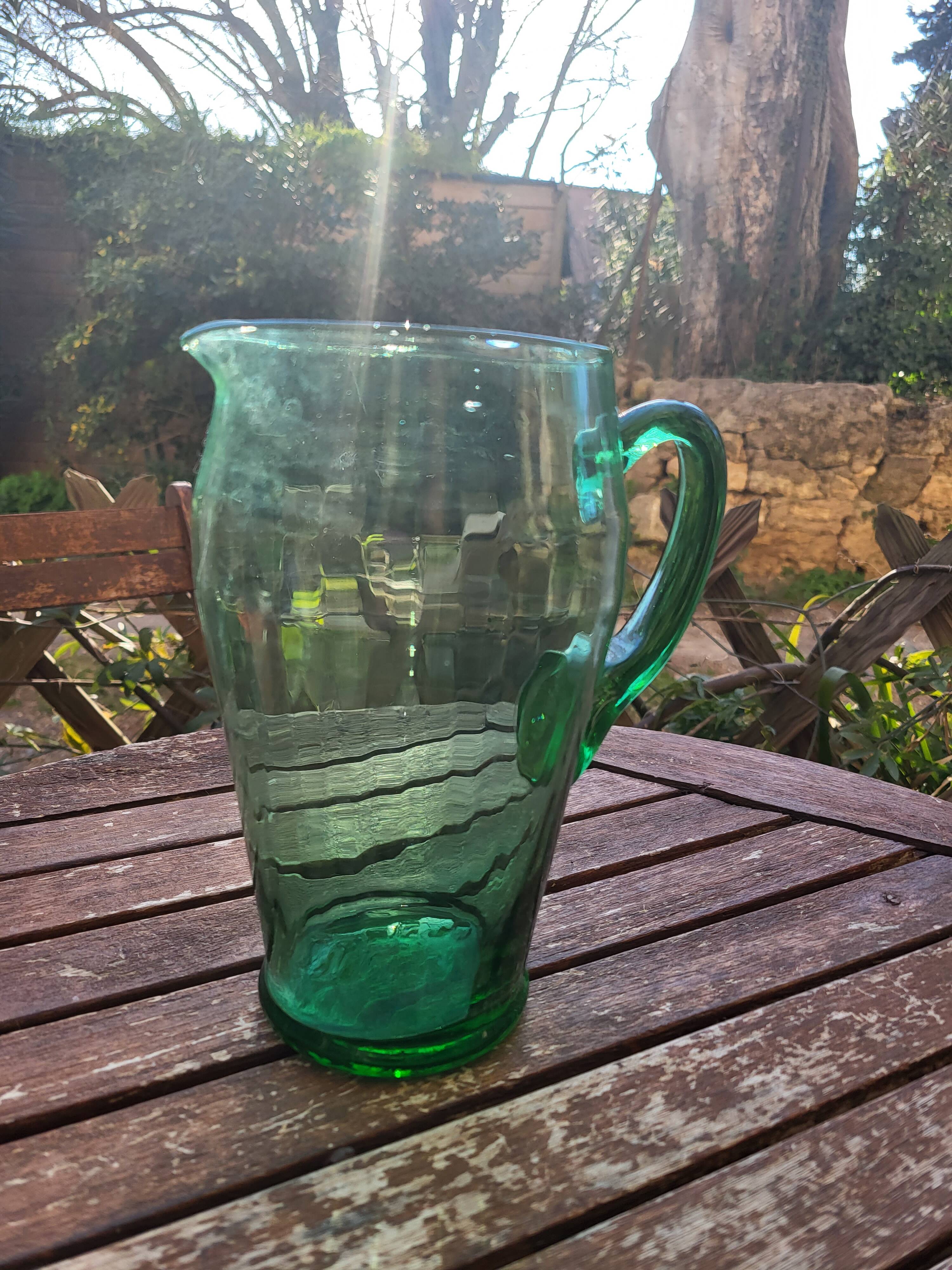 Large art deco pitcher in glass blow uranium (uralin)