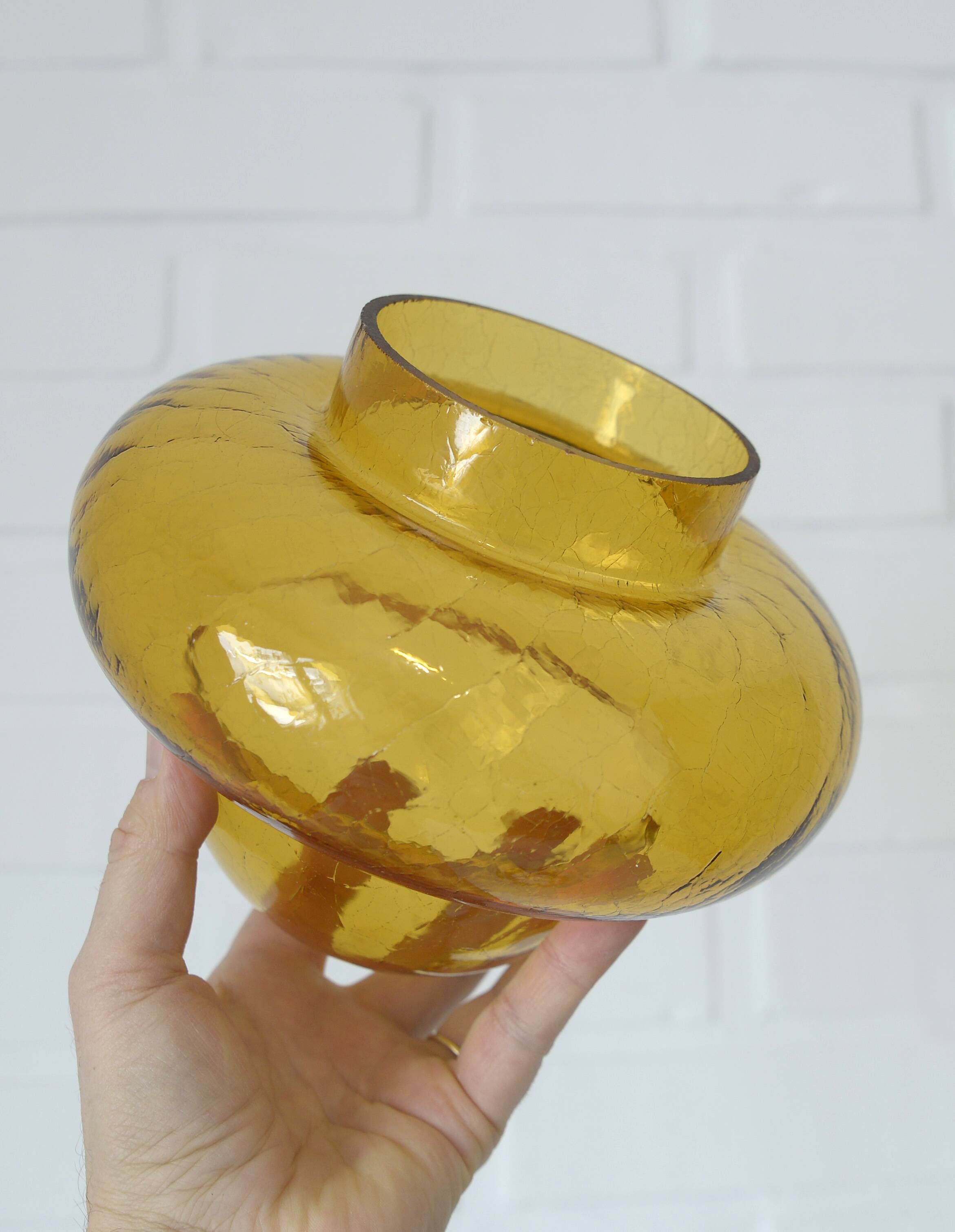 Vintage table lamp rustic desk light amber glass mushroom lamp 1970
