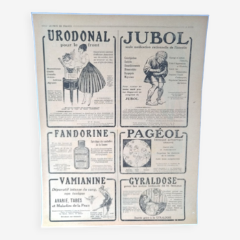 Une publicité papier produits pharmacie issue d'une revue pays de France des années 1920