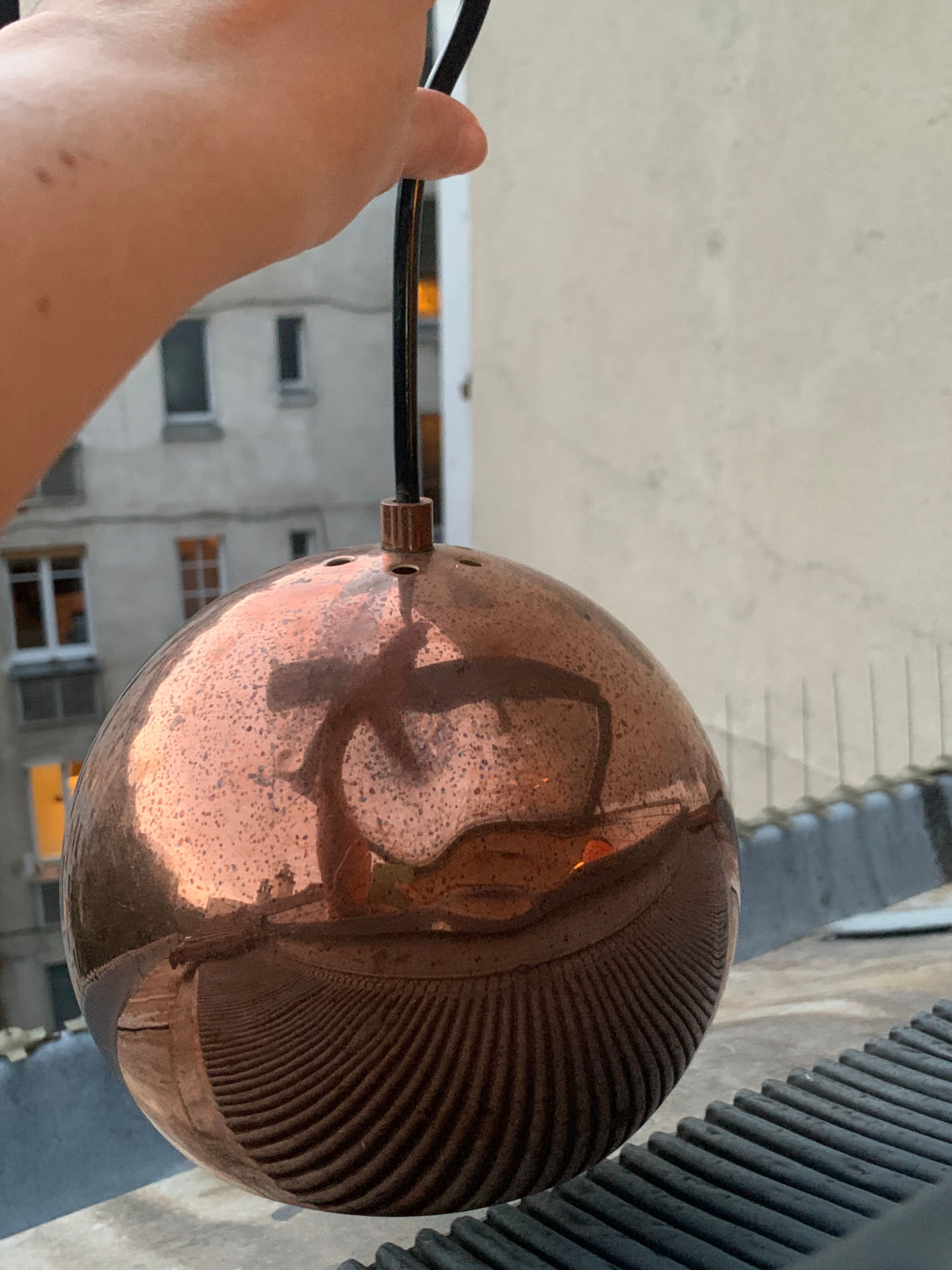 Copper-plated brass globe light fixture