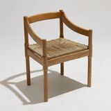 Set of 4 straw and wood chairs, Vico Magistretti, Cassina, 1960s